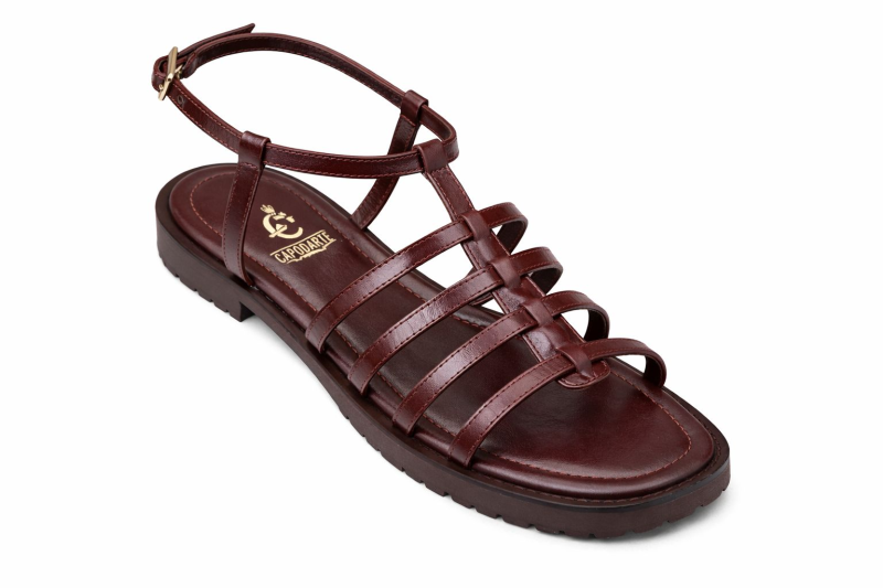 Sandália Couro Vinho com Tiras Finas