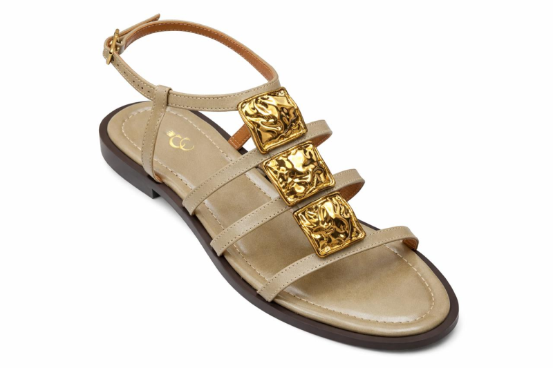 Sandalia Rasteira Tiras Fendi Pçs Ouro