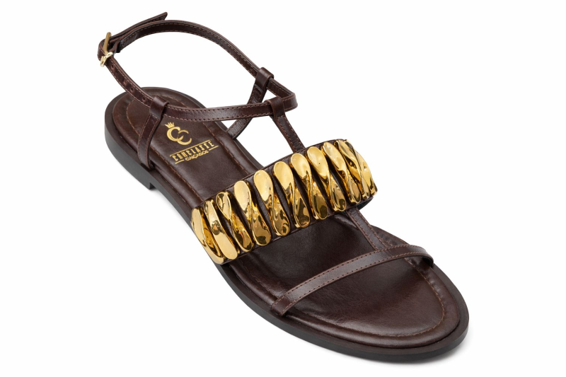 Sandalia Rasteira Tiras Marrom C/Pçs Our