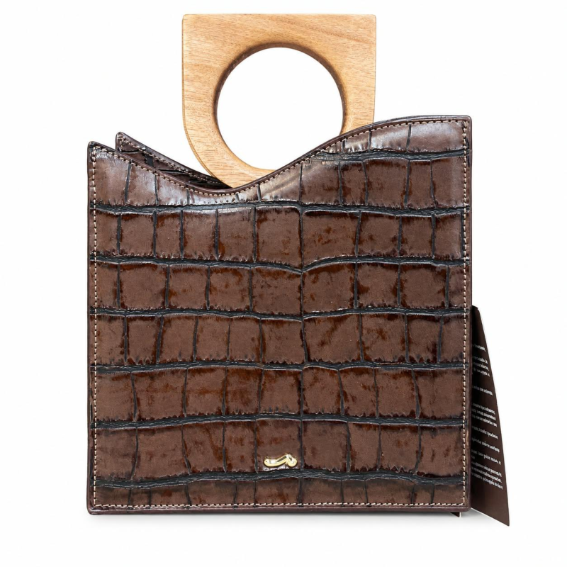 Bolsa Fenda Couro Croco Brown/Alça Madei