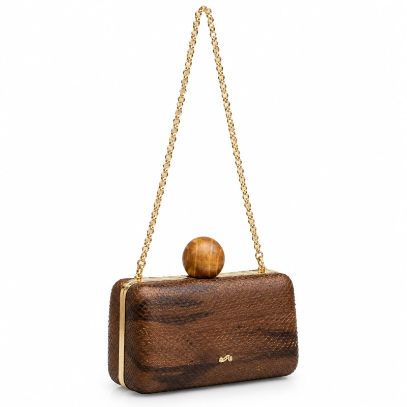 Clutch Deriva Couro Exotico Salmao Brown