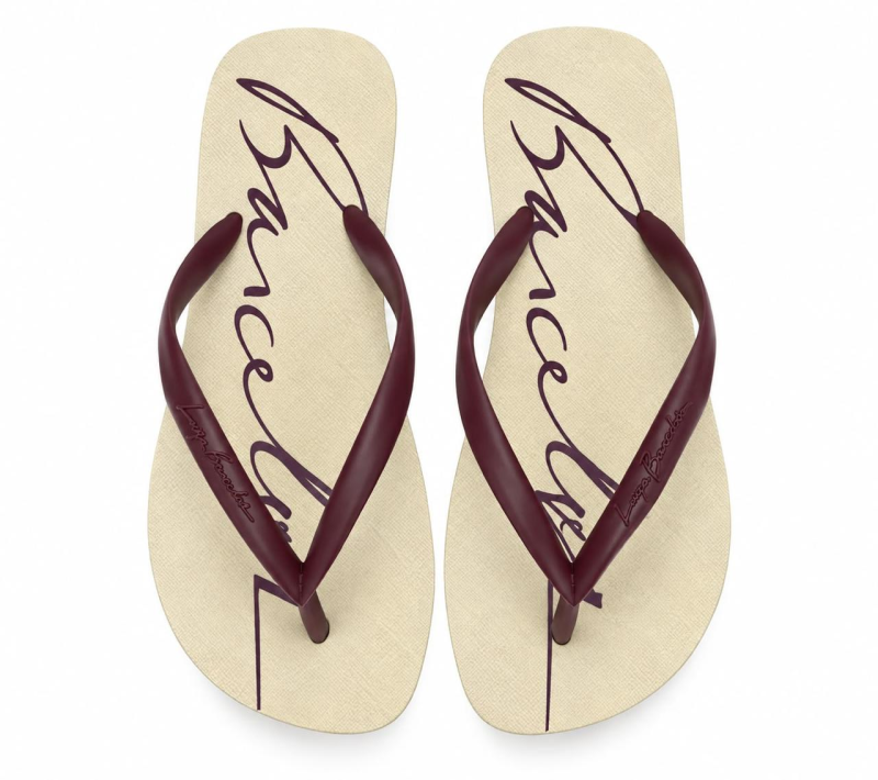 Chinelo Borracha Bege/Correias E Escrita