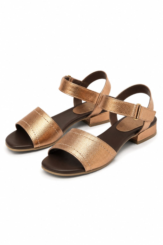 Sand Couro Metal Bronze/Tira Larga/Fecho