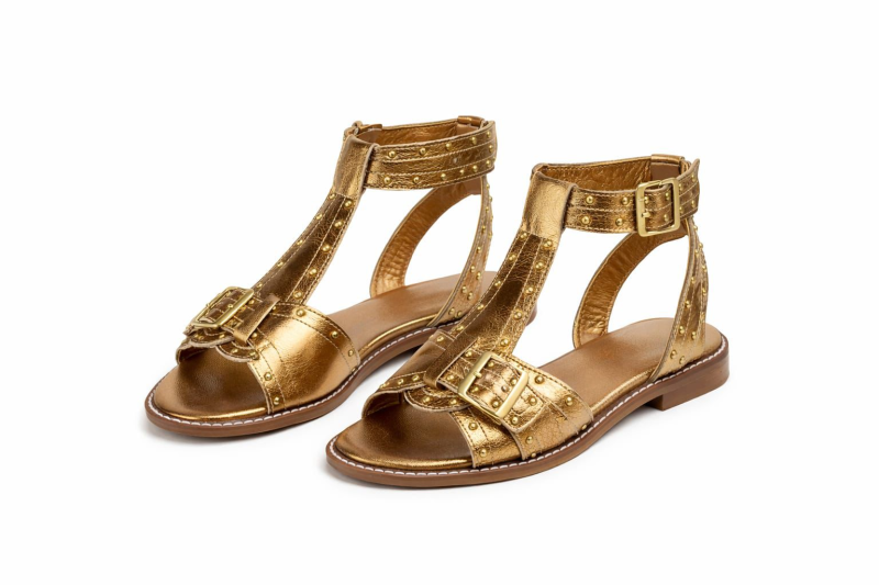 Sandalia Rasteira Couro Bronze Com Detal