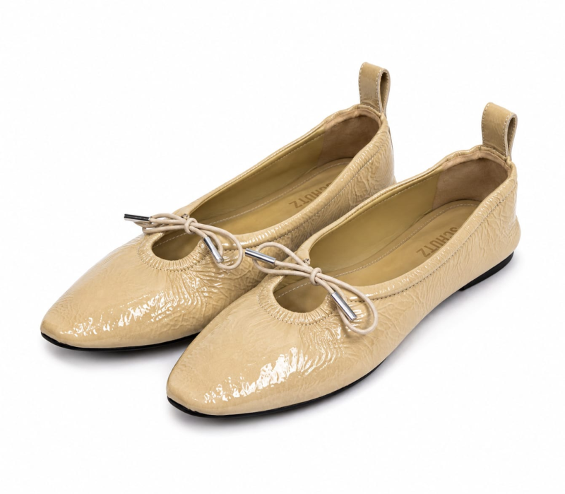 Sapatilha Ballet Couro Vrnz Cru Oliva/Bi