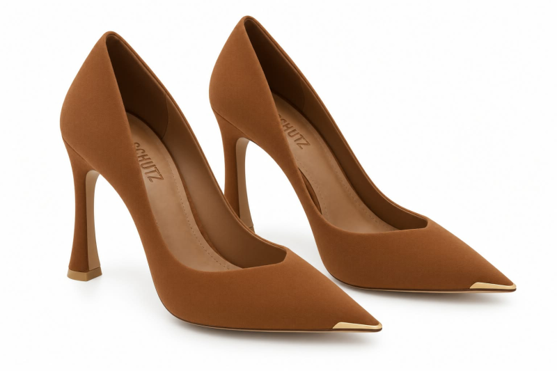 Scarpin Slt Virgula Alto/Camurça Caramel